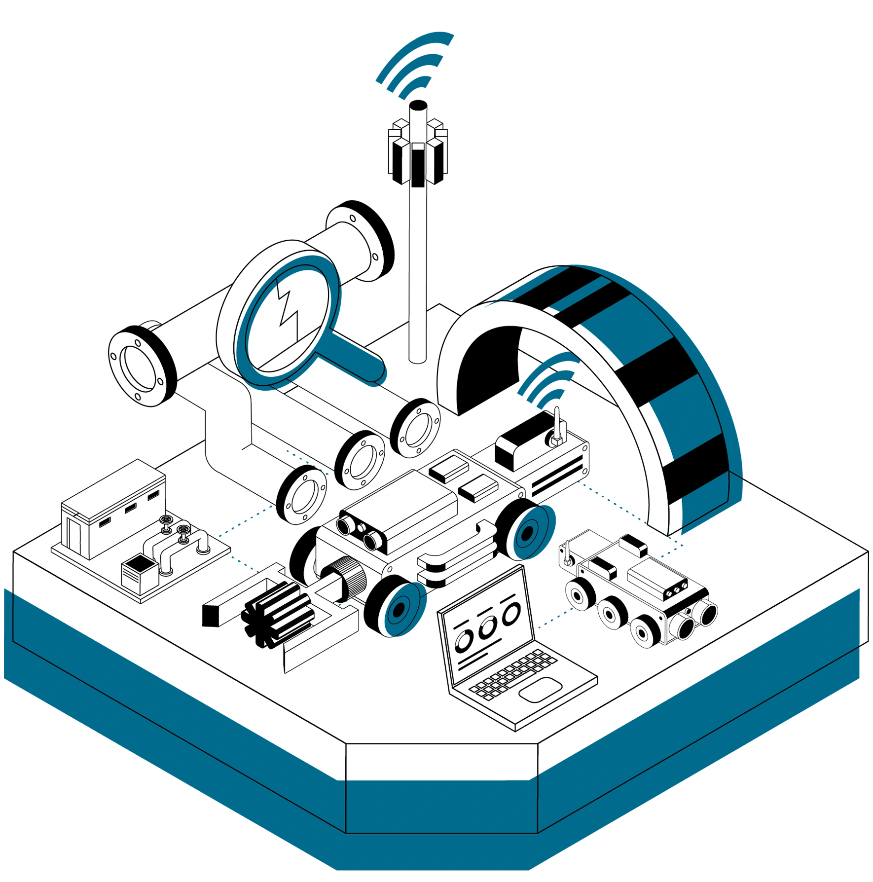 I router INSYS icom dispongono di tutte le interfacce necessarie per l’utilizzo di tutte le fonti di dati per la progettazione di processi di reportistica digitale di una macchina-